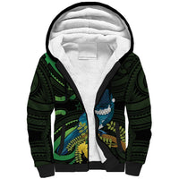 New Zealand Tui Bird Sherpa Hoodie Aotearoa Maori With Kowhai Flowers LT14 Unisex Black - Polynesian Pride