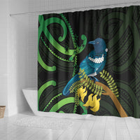 New Zealand Tui Bird Shower Curtain Aotearoa Maori With Kowhai Flowers