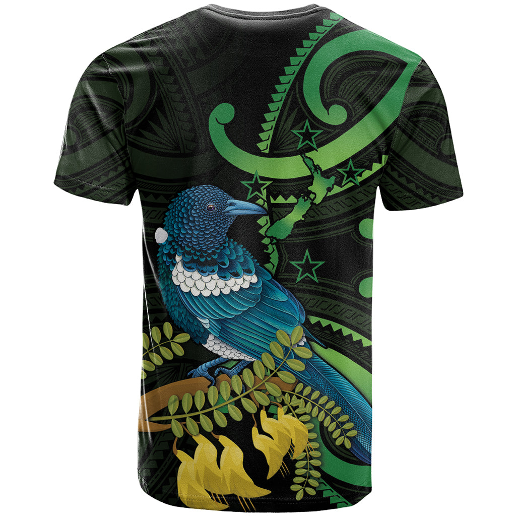 New Zealand Tui Bird T Shirt Aotearoa Maori With Kowhai Flowers