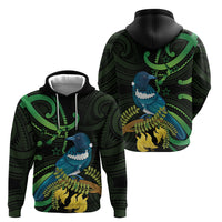 New Zealand Tui Bird Zip Hoodie Aotearoa Maori With Kowhai Flowers LT14 - Polynesian Pride
