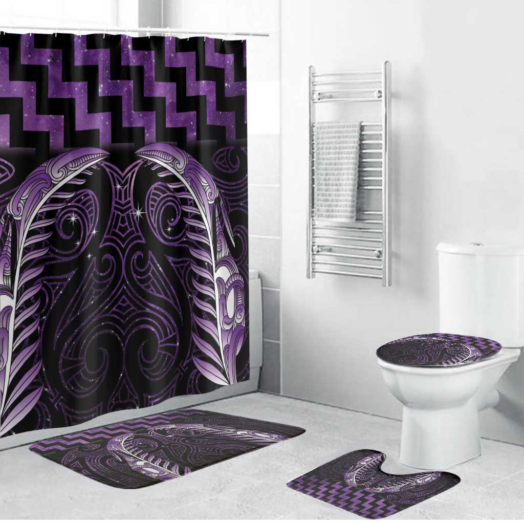 Purple Matariki New Zealand Bathroom Set Maori Poutama Galaxy Vibes - Polynesian Pride