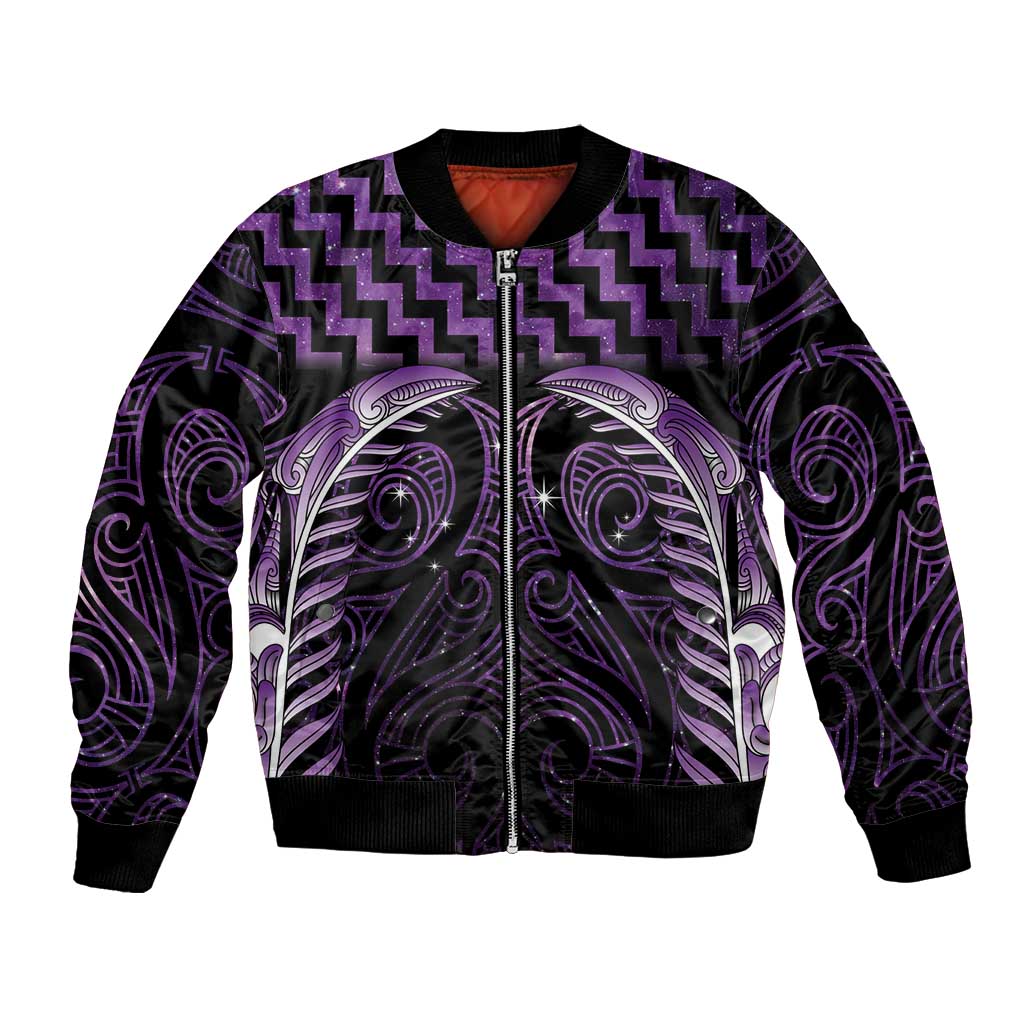 Purple Matariki New Zealand Bomber Jacket Maori Poutama Galaxy Vibes