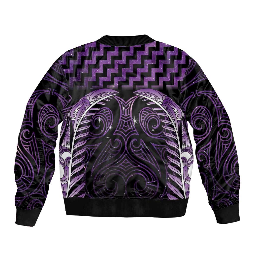 Purple Matariki New Zealand Bomber Jacket Maori Poutama Galaxy Vibes