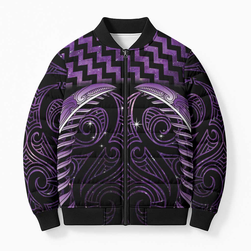 Purple Matariki New Zealand Bomber Puffer Jacket Maori Poutama Galaxy Vibes - Polynesian Pride
