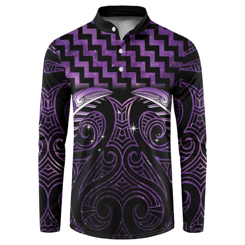 Purple Matariki New Zealand Button Sweatshirt Maori Poutama Galaxy Vibes