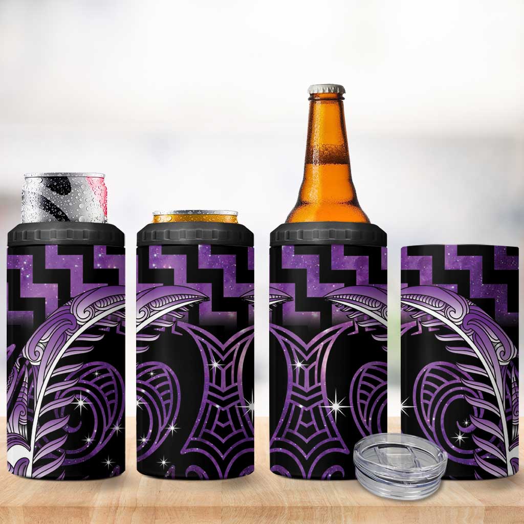Purple Matariki New Zealand 4 in 1 Can Cooler Tumbler Maori Poutama Galaxy Vibes