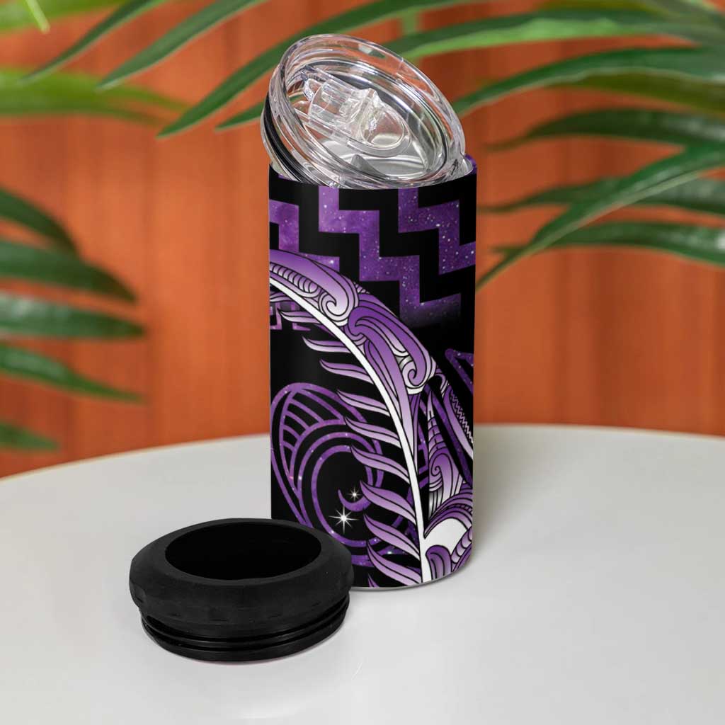 Purple Matariki New Zealand 4 in 1 Can Cooler Tumbler Maori Poutama Galaxy Vibes