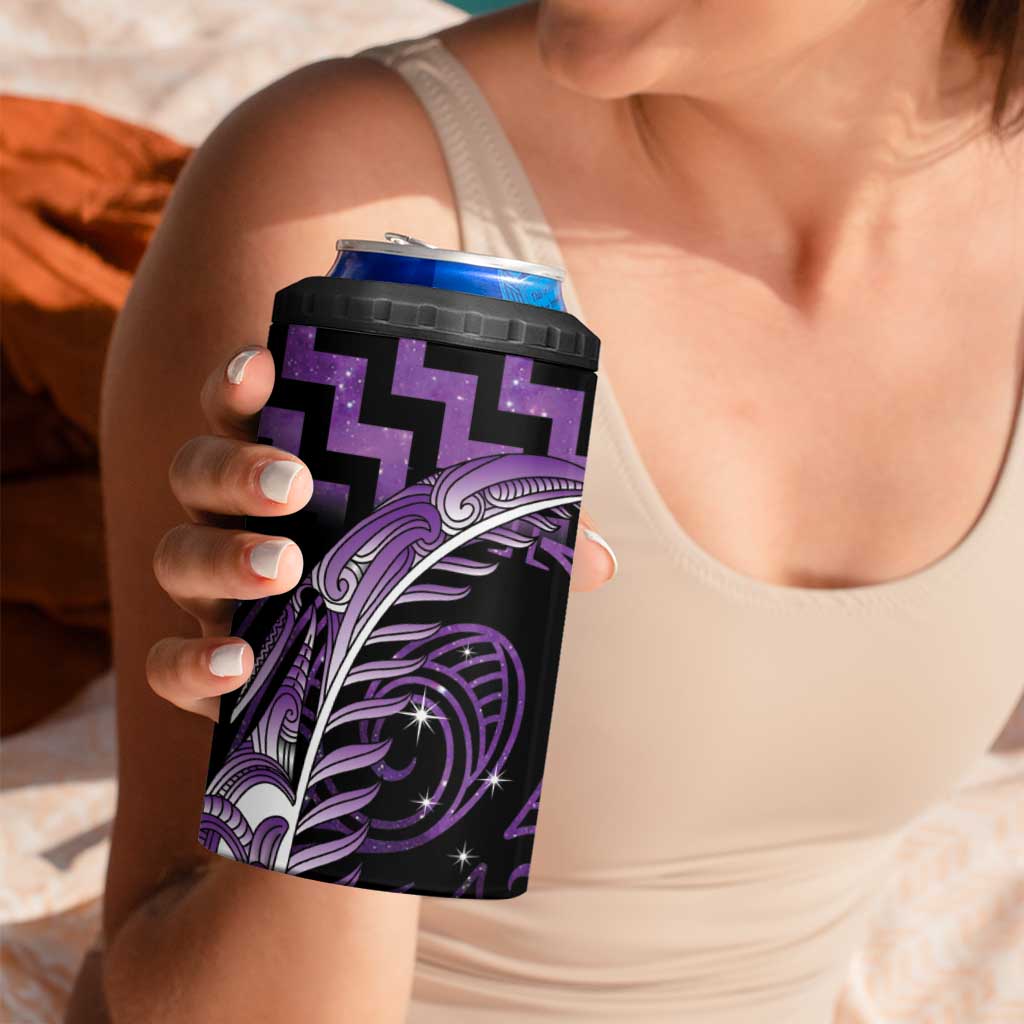 Purple Matariki New Zealand 4 in 1 Can Cooler Tumbler Maori Poutama Galaxy Vibes