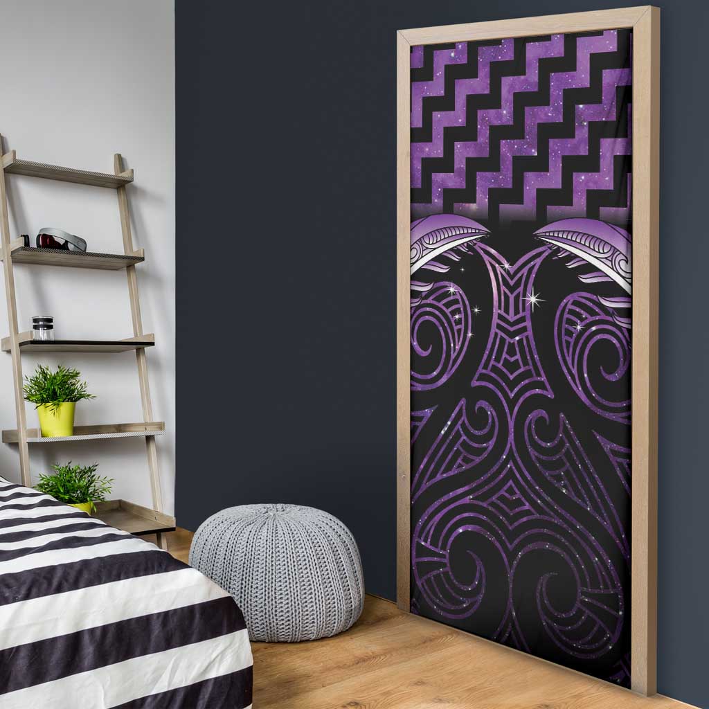 Purple Matariki New Zealand Door Cover Maori Poutama Galaxy Vibes - Polynesian Pride