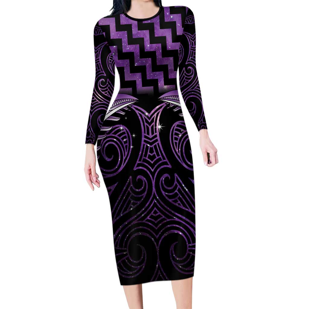 Purple Matariki New Zealand Family Matching Long Sleeve Bodycon Dress and Hawaiian Shirt Maori Poutama Galaxy Vibes