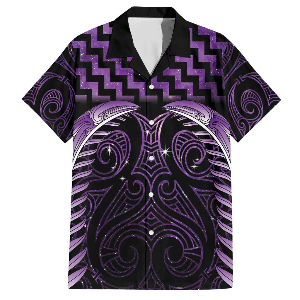 Purple Matariki New Zealand Family Matching Off Shoulder Maxi Dress and Hawaiian Shirt Maori Poutama Galaxy Vibes