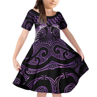Purple Matariki New Zealand Family Matching Off Shoulder Short Dress and Hawaiian Shirt Maori Poutama Galaxy Vibes
