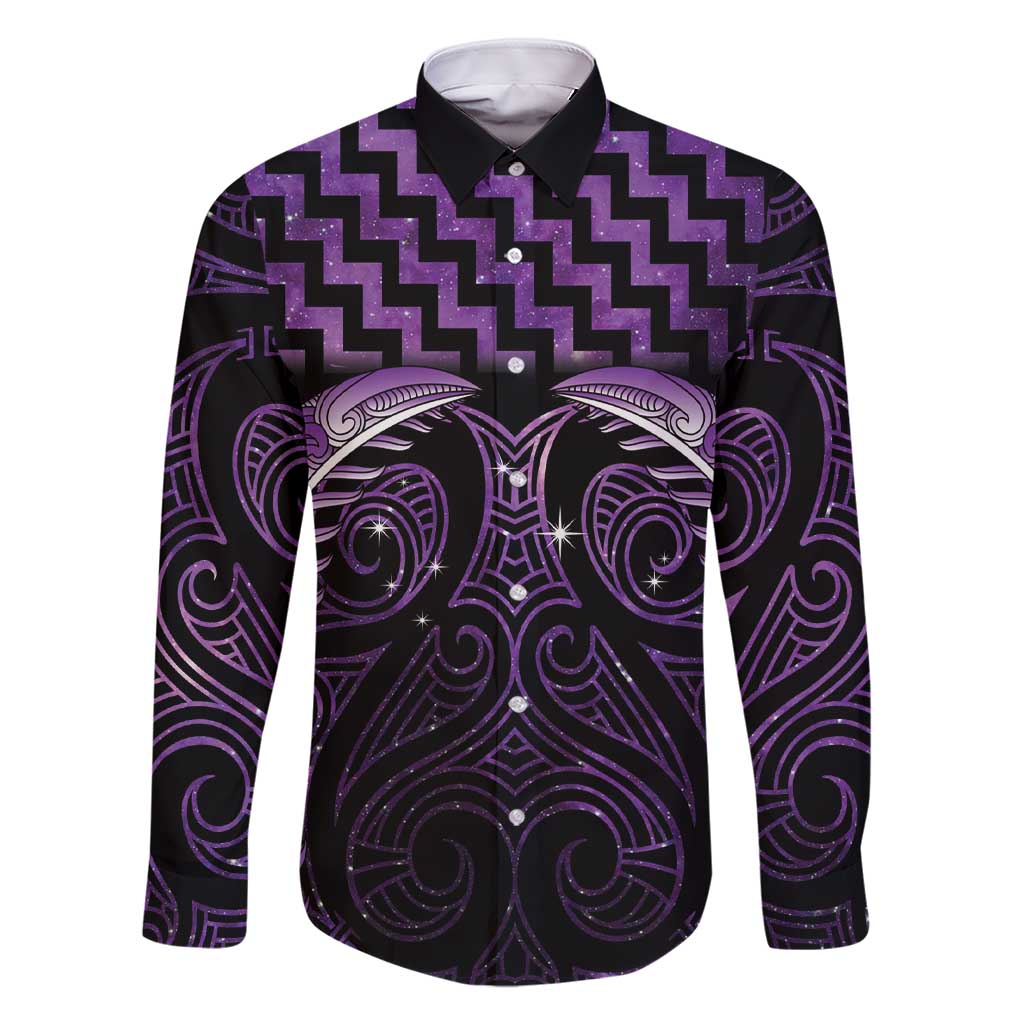 Purple Matariki New Zealand Family Matching Short Sleeve Bodycon Dress and Hawaiian Shirt Maori Poutama Galaxy Vibes