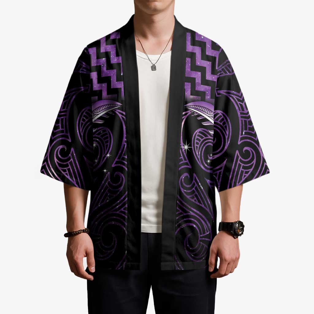 Purple Matariki New Zealand Kimono Maori Poutama Galaxy Vibes - Polynesian Pride