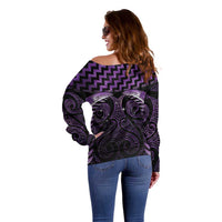 Purple Matariki New Zealand Off Shoulder Sweater Maori Poutama Galaxy Vibes