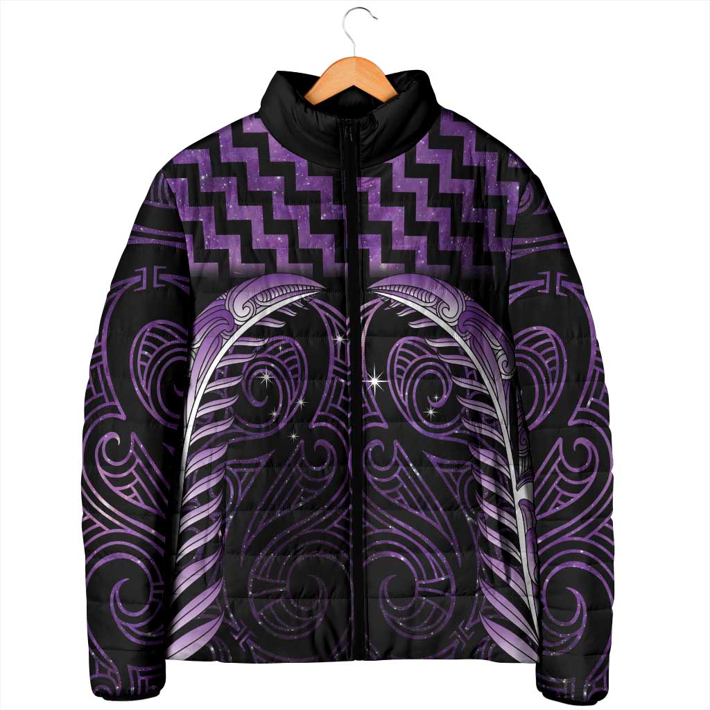 Purple Matariki New Zealand Padded Jacket Maori Poutama Galaxy Vibes - Polynesian Pride