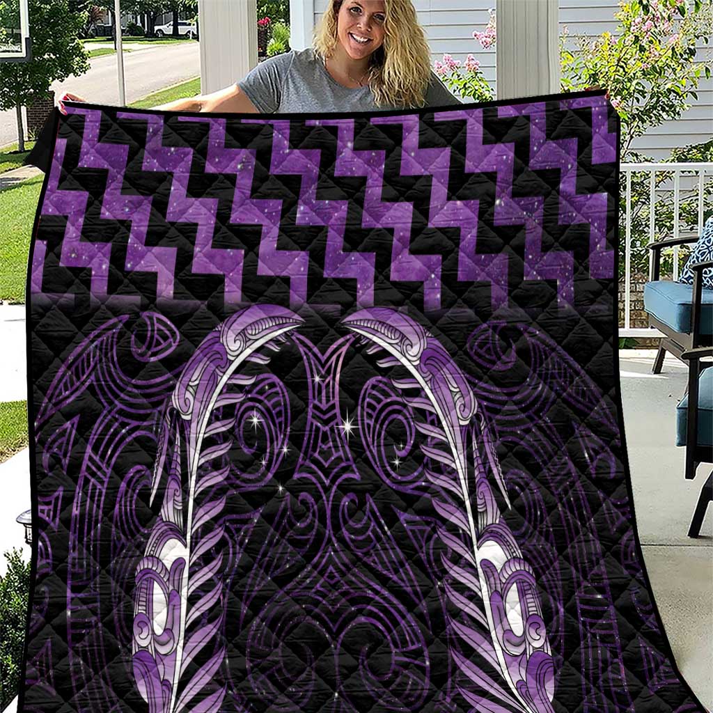Purple Matariki New Zealand Quilt Maori Poutama Galaxy Vibes