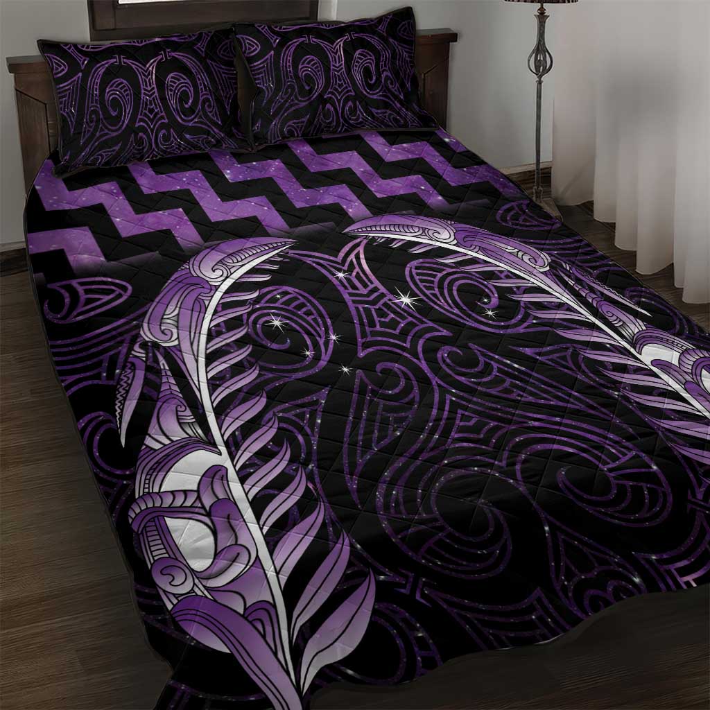 Purple Matariki New Zealand Quilt Bed Set Maori Poutama Galaxy Vibes