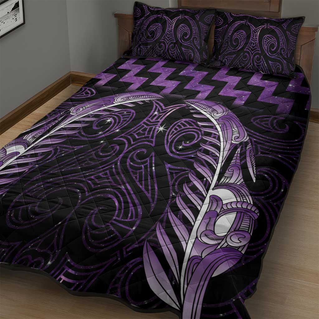 Purple Matariki New Zealand Quilt Bed Set Maori Poutama Galaxy Vibes