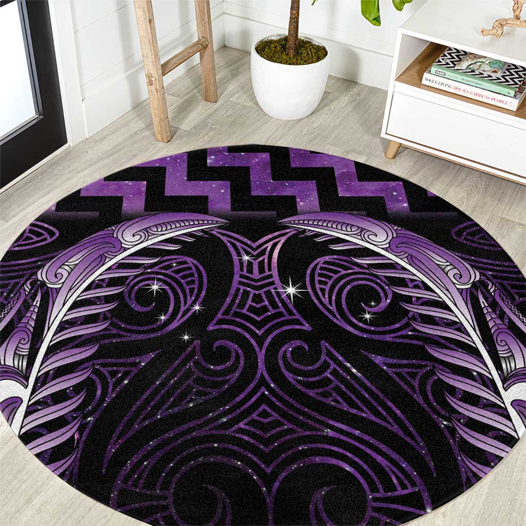 Purple Matariki New Zealand Round Carpet Maori Poutama Galaxy Vibes