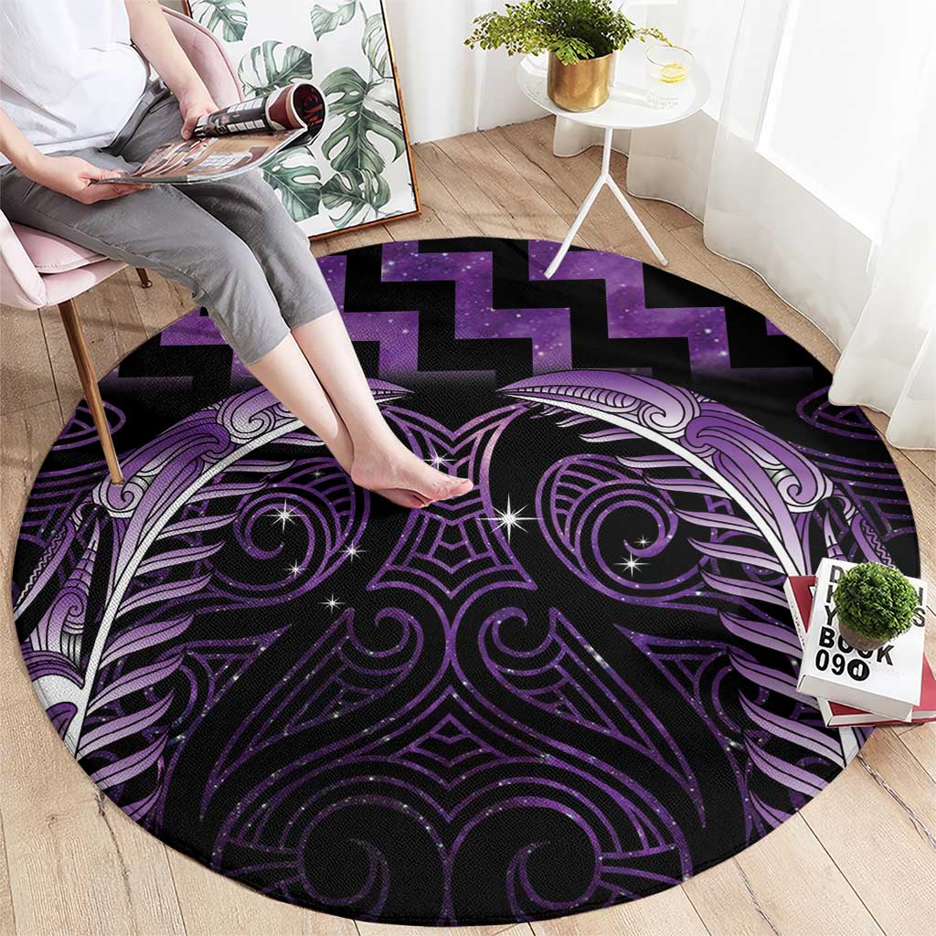 Purple Matariki New Zealand Round Carpet Maori Poutama Galaxy Vibes