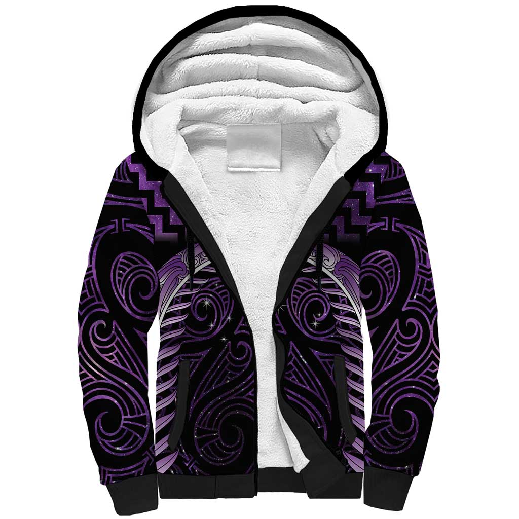 Purple Matariki New Zealand Sherpa Hoodie Maori Poutama Galaxy Vibes