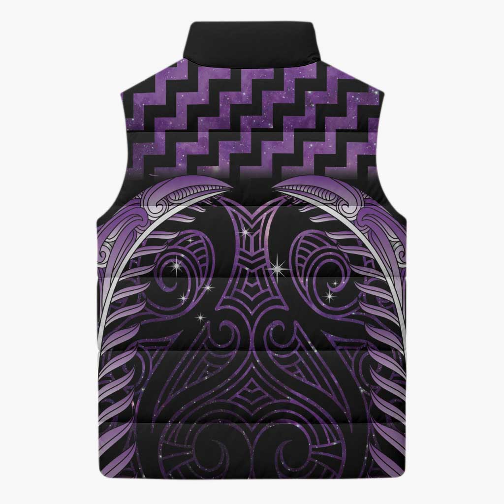 Purple Matariki New Zealand Sleeveless Puffer Jacket Maori Poutama Galaxy Vibes - Polynesian Pride