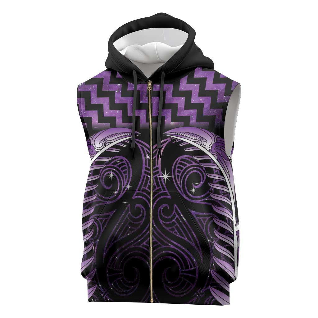 Purple Matariki New Zealand Sleeveless Zip Hoodie Maori Poutama Galaxy Vibes - Polynesian Pride
