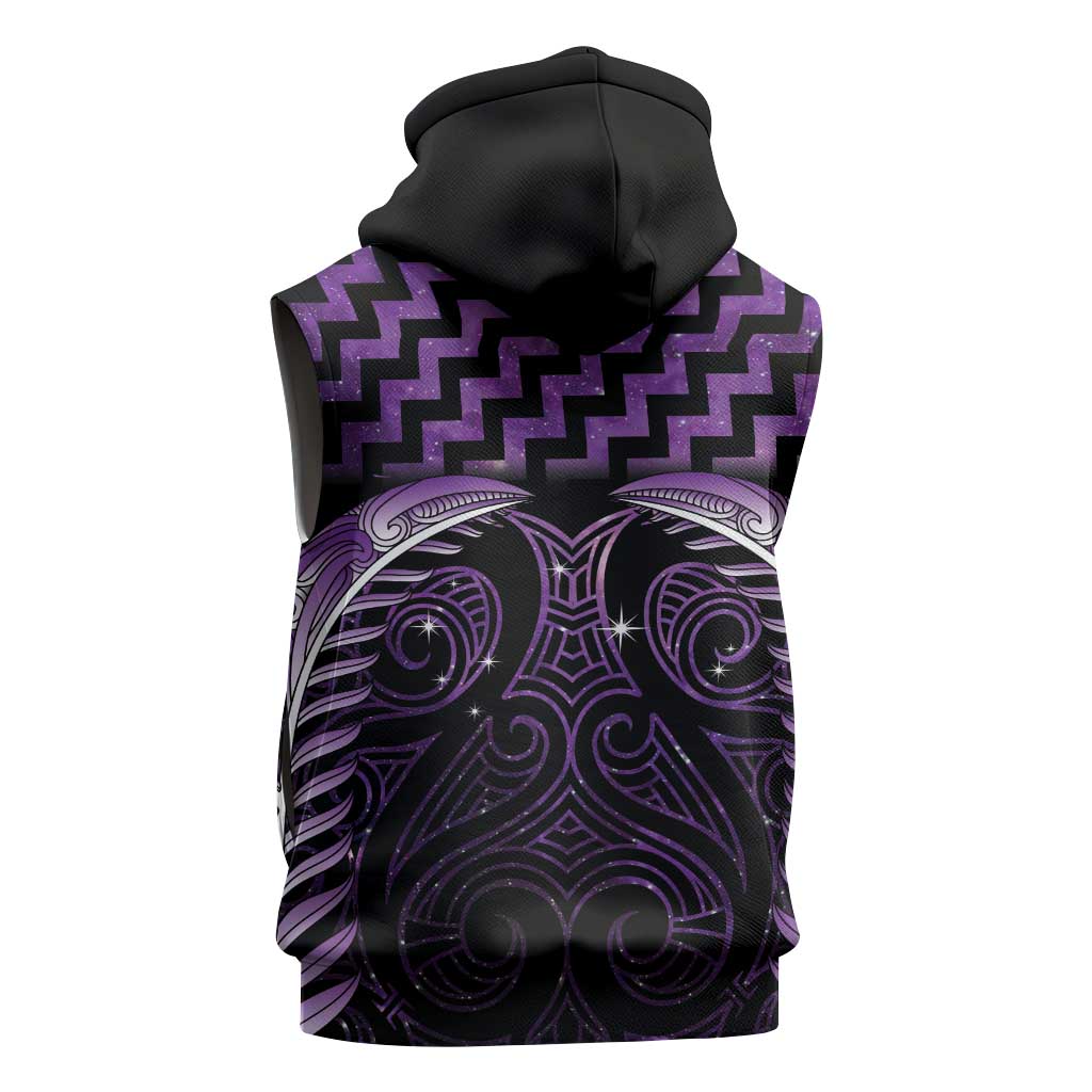 Purple Matariki New Zealand Sleeveless Zip Hoodie Maori Poutama Galaxy Vibes - Polynesian Pride