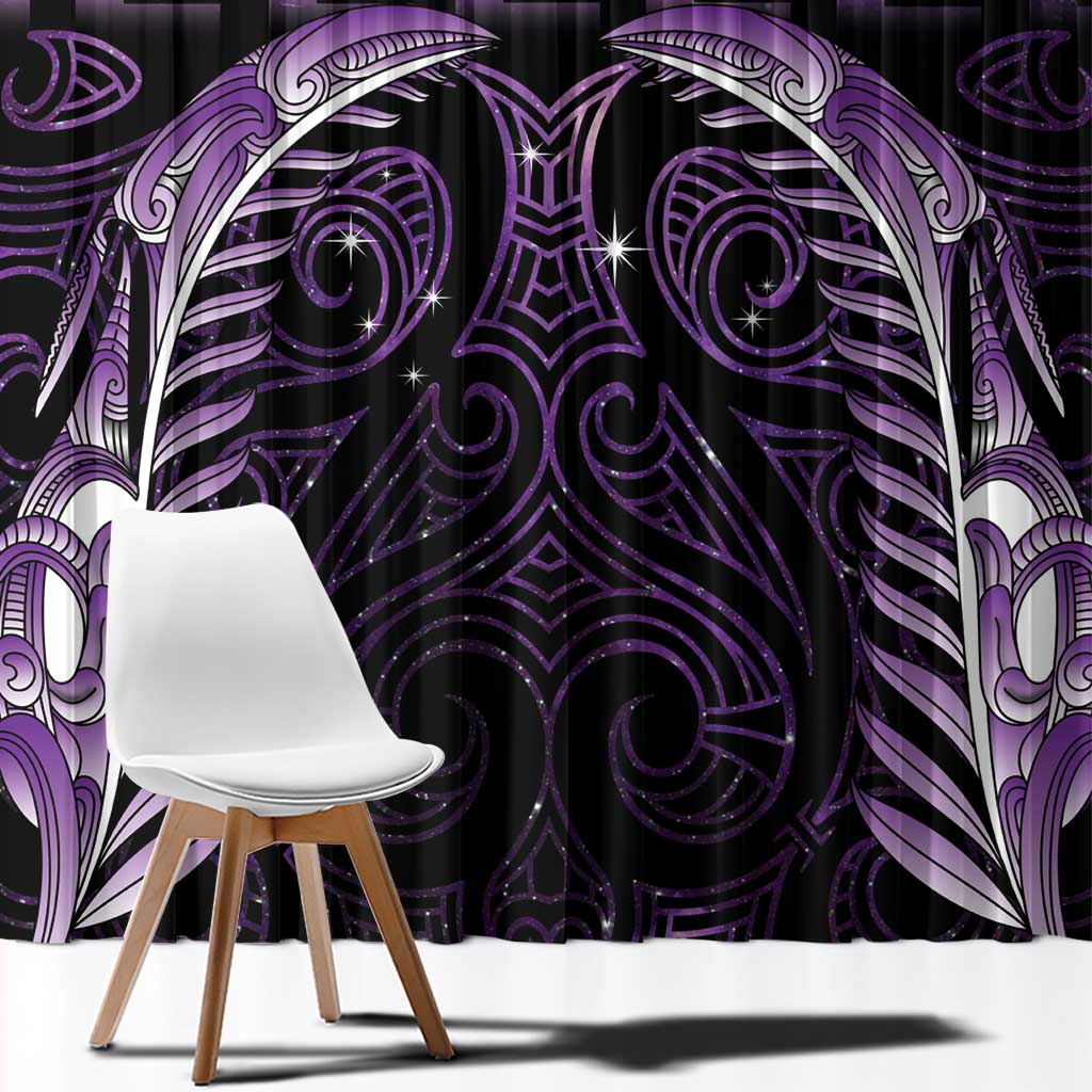 Purple Matariki New Zealand Window Curtain Maori Poutama Galaxy Vibes