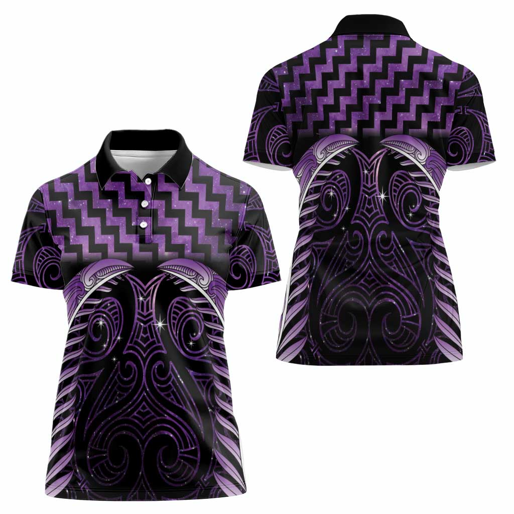 Purple Matariki New Zealand Women Polo Shirt Maori Poutama Galaxy Vibes