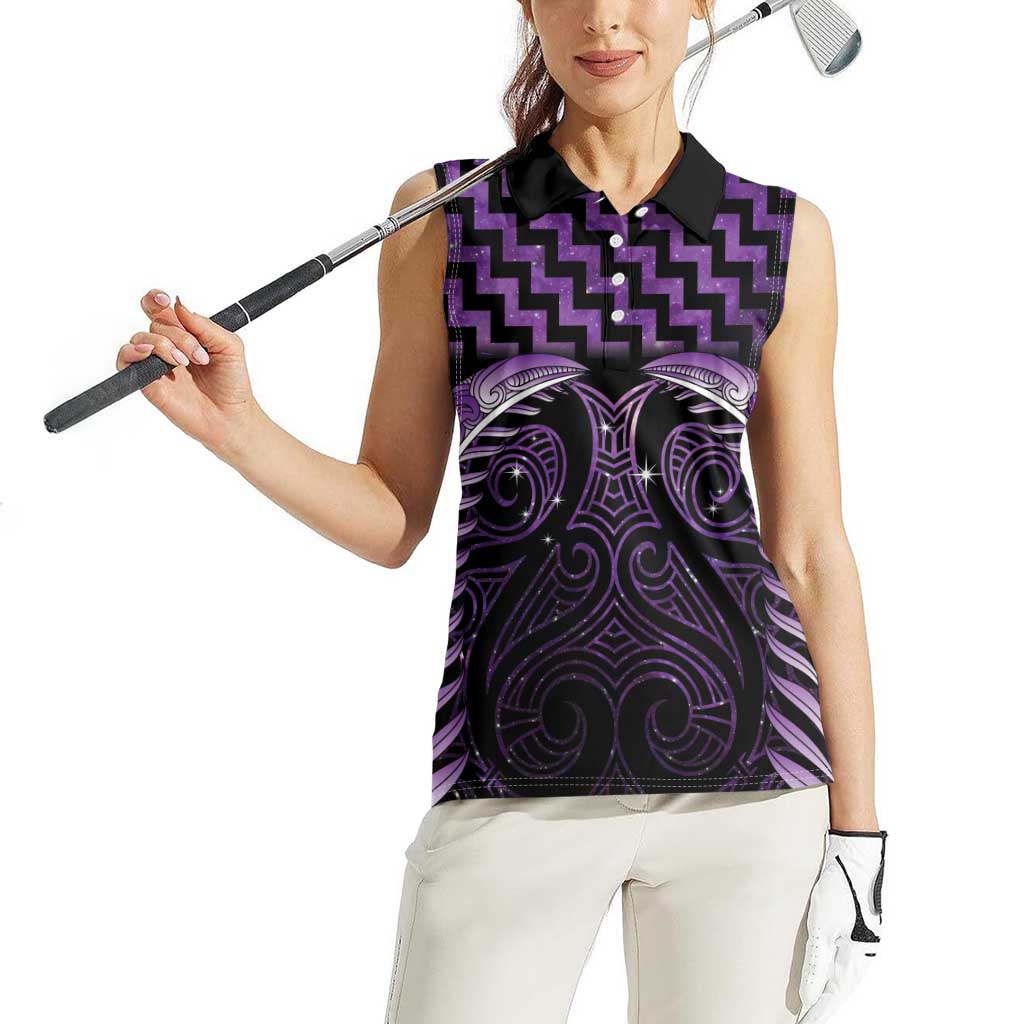 Purple Matariki New Zealand Women Sleeveless Polo Shirt Maori Poutama Galaxy Vibes