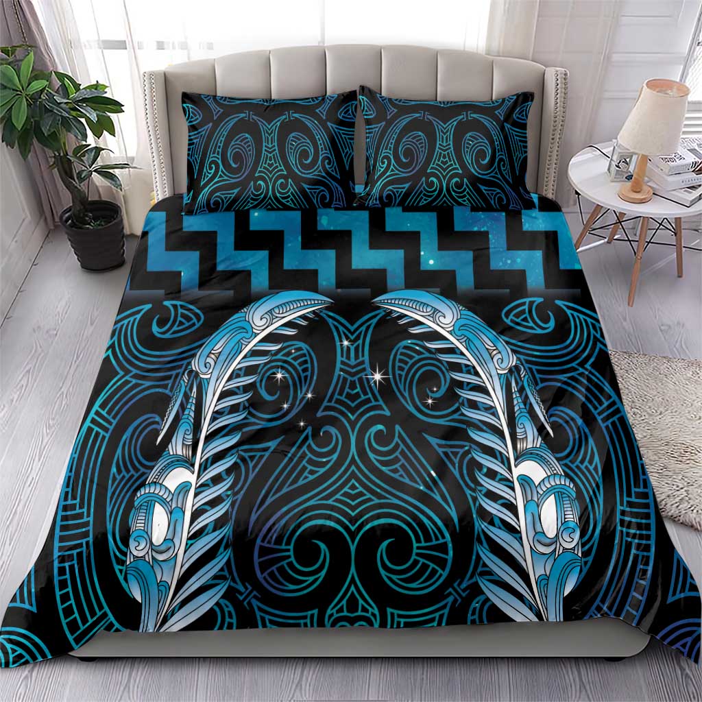Blue Matariki New Zealand Bedding Set Maori Poutama Galaxy Vibes