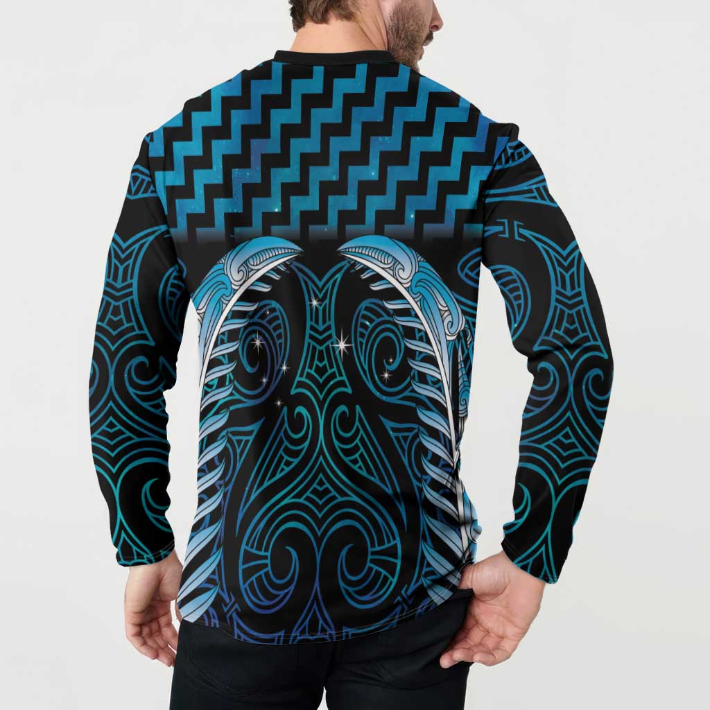 Blue Matariki New Zealand Button Sweatshirt Maori Poutama Galaxy Vibes