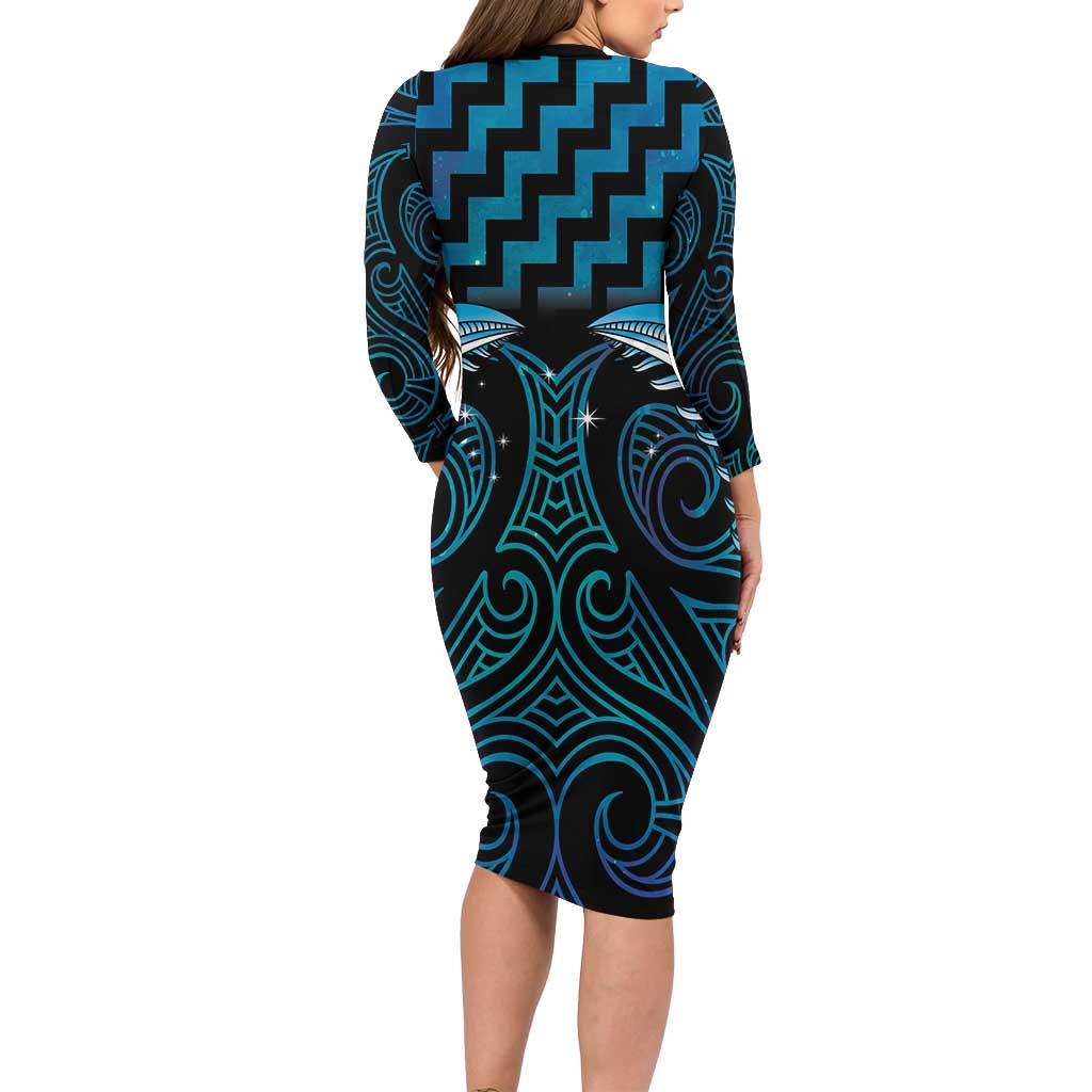 Blue Matariki New Zealand Family Matching Long Sleeve Bodycon Dress and Hawaiian Shirt Maori Poutama Galaxy Vibes