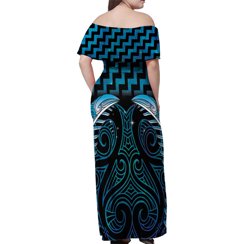 Blue Matariki New Zealand Family Matching Off Shoulder Maxi Dress and Hawaiian Shirt Maori Poutama Galaxy Vibes