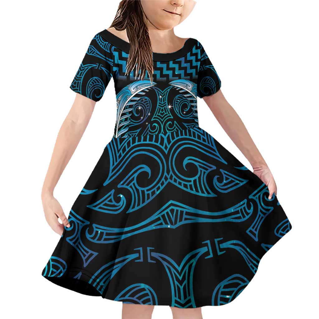 Blue Matariki New Zealand Family Matching Off Shoulder Short Dress and Hawaiian Shirt Maori Poutama Galaxy Vibes