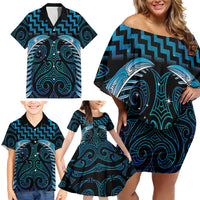 Blue Matariki New Zealand Family Matching Off Shoulder Short Dress and Hawaiian Shirt Maori Poutama Galaxy Vibes