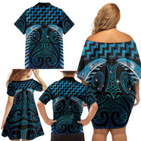 Blue Matariki New Zealand Family Matching Off Shoulder Short Dress and Hawaiian Shirt Maori Poutama Galaxy Vibes