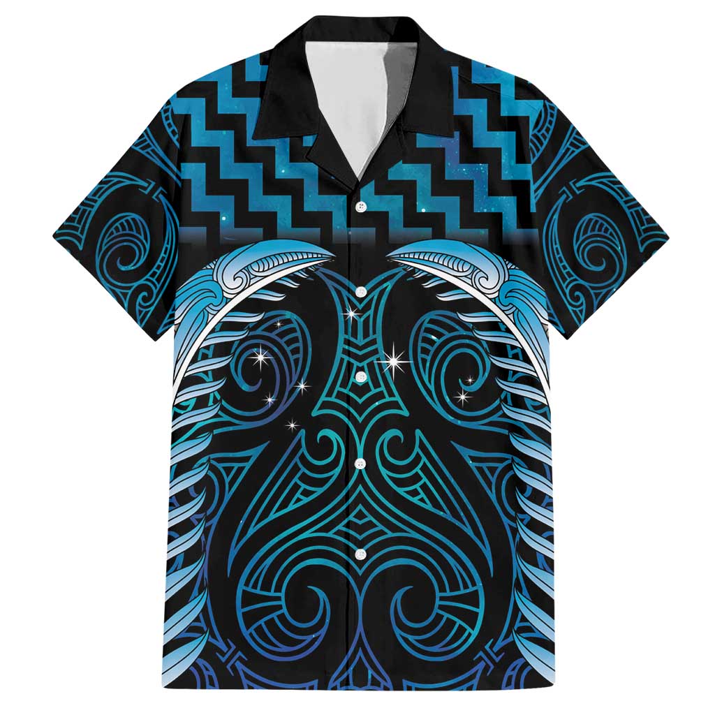Blue Matariki New Zealand Family Matching Short Sleeve Bodycon Dress and Hawaiian Shirt Maori Poutama Galaxy Vibes