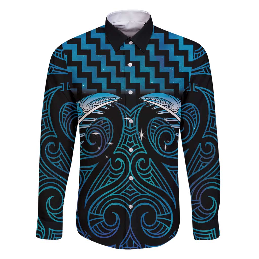 Blue Matariki New Zealand Family Matching Short Sleeve Bodycon Dress and Hawaiian Shirt Maori Poutama Galaxy Vibes