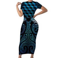 Blue Matariki New Zealand Family Matching Short Sleeve Bodycon Dress and Hawaiian Shirt Maori Poutama Galaxy Vibes