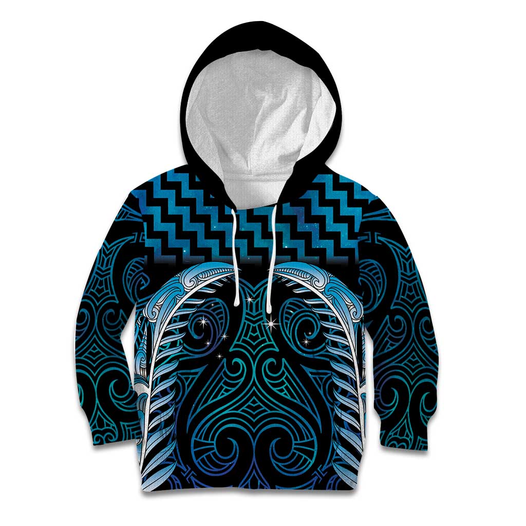 Blue Matariki New Zealand Kid Hoodie Maori Poutama Galaxy Vibes
