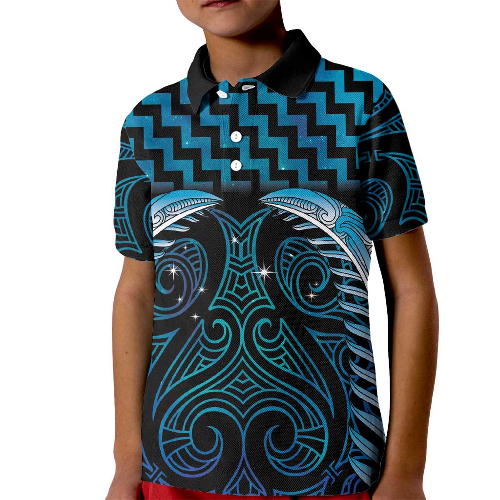 Blue Matariki New Zealand Kid Polo Shirt Maori Poutama Galaxy Vibes