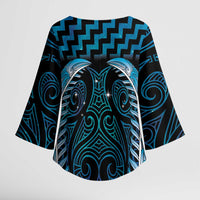 Blue Matariki New Zealand Kimono Sleeve Blouse Maori Poutama Galaxy Vibes - Polynesian Pride