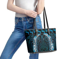 Blue Matariki New Zealand Leather Tote Bag Maori Poutama Galaxy Vibes