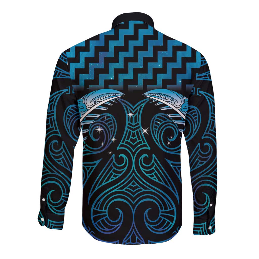 Blue Matariki New Zealand Long Sleeve Button Shirt Maori Poutama Galaxy Vibes
