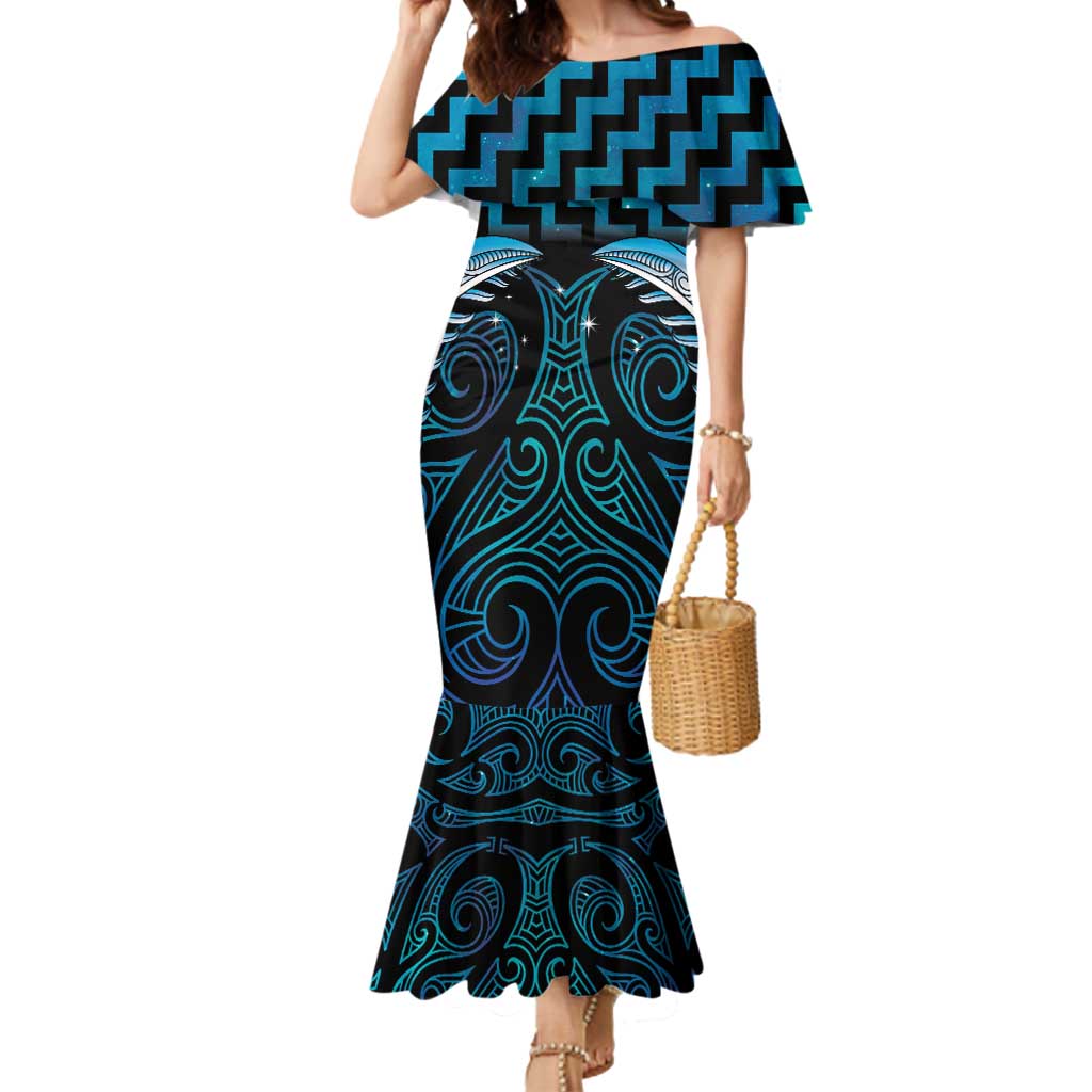 Blue Matariki New Zealand Mermaid Dress Maori Poutama Galaxy Vibes
