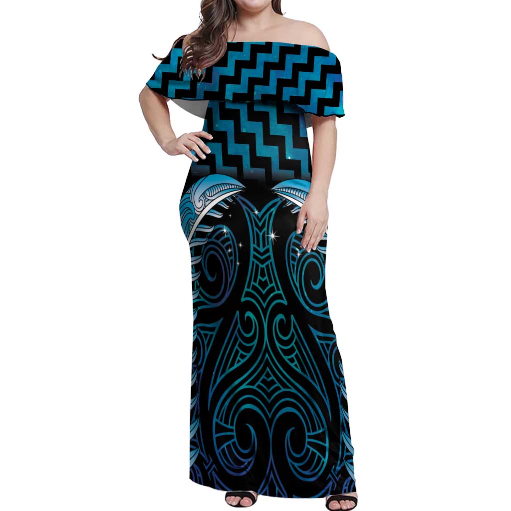 Blue Matariki New Zealand Off Shoulder Maxi Dress Maori Poutama Galaxy Vibes