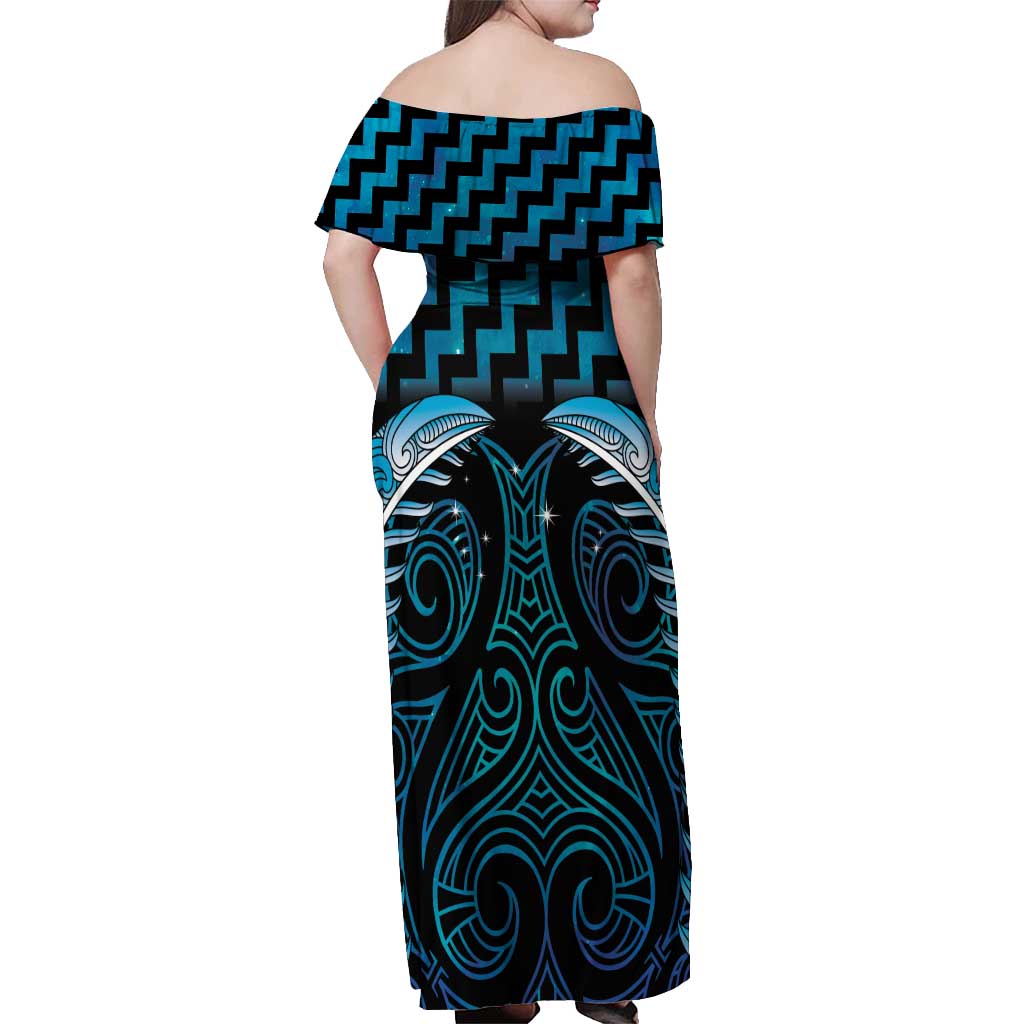 Blue Matariki New Zealand Off Shoulder Maxi Dress Maori Poutama Galaxy Vibes